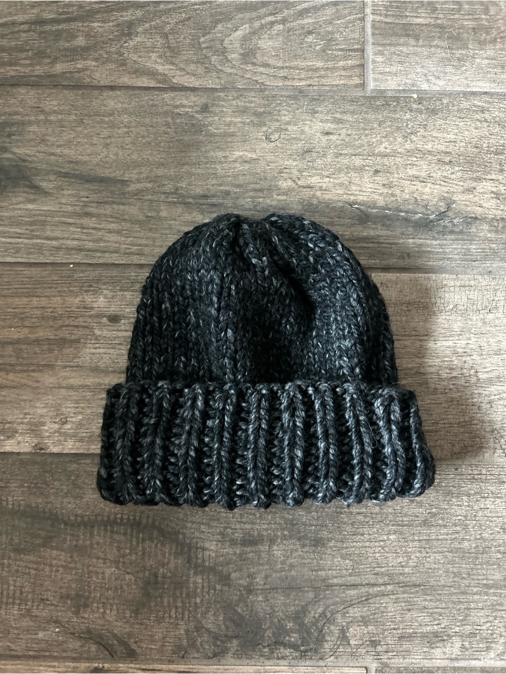 Handmade Unisex Cozy Charcoal Knit Wool Blend Chunky Cuff Beanie 12” NEW